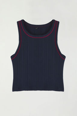 Lacivert Pointel/Dokulu Kumas Vucuda Oturan Crop Orme Atlet TWOSS25AL00041