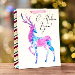 Пакет ламинированный вертикальный Акварельный Олень,33 х 42 х 10 см - UPAK LAND фото 2