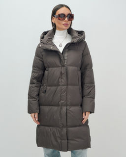Пальто зимнее утепленное с капюшоном женское темно-коричневого цвета 7618TK - Visdeer фото 12