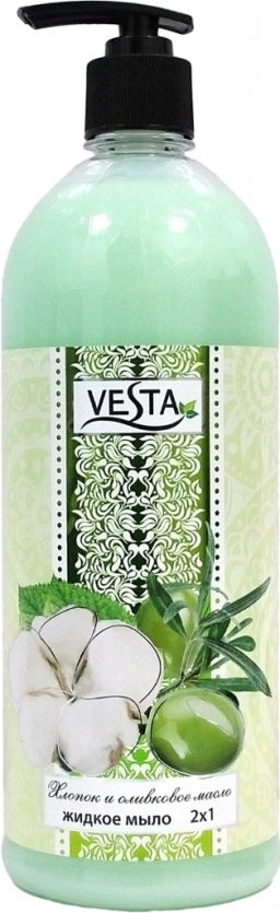 Vesta Мыло жидкое 2х1 (Дозатор-1л) Хлопок и Оливк.масло. 10