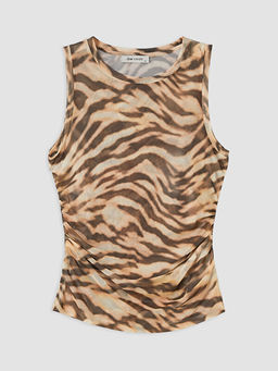 Bisiklet Yaka Zebra Desenli B?zg?l? Bluz