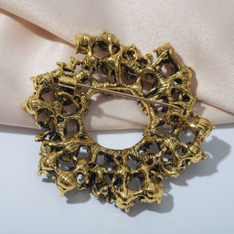 Брошь «Императрица» круг с розами, серо-синяя в чернёном золоте