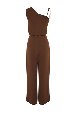 TRENDYOLMILLA Kahverengi Tek Omuz Maxi Dokuma Tulum TWOSS23TU00190  фото 8