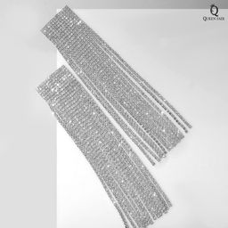 Серьги висячие со стразами Водопад струящийся, цвет белый в серебре, 16см - Queen fair фото 3