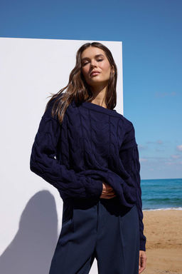 More Sustainable Lacivert Kay?k Yaka Triko Kazak TWOAW26KZ00126