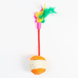 Шар-погремушка сизалевый с перьями, 4.5 см, оранжевый - Пижон фото 2