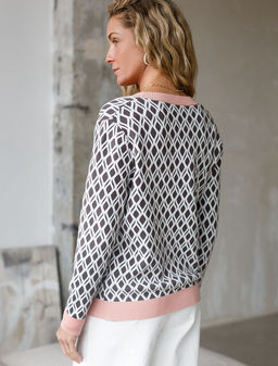 Кардиган с V-вырезом жаккардовой вязки с принтом ромб