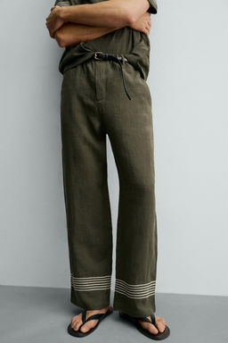 PANTAL?N RELAXED FIT 100% LINO / Khaki oscuro