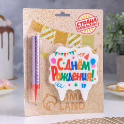 Свеча для торта «С днем рождения», свеча-фонтан