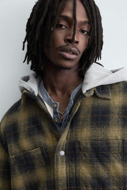 HOODED CHECK OVERSHIRT