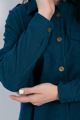 Платье-рубашка LT Collection П12798М вельветовое сине-зеленое