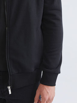 Kolej Yaka Erkek Kal?n Fermuarl? Sweatshirt
