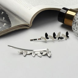 Цена за 2 шт. Невидимки для волос «Аннабелль», набор 2 шт., бабочка чёрный, 6.5 см, серебро