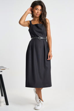 Сарафан офисный полуприлегающего силуэта черный - Fly фото 2