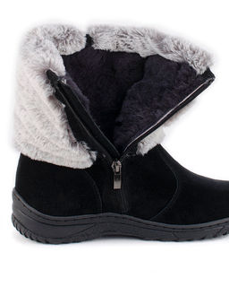 Унты женские на литой подошве. Черные., Замша. "Шиншилла". Короткие. Молния.