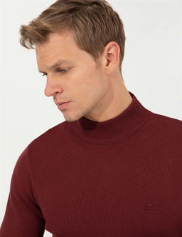 Bordo Slim Fit Yar_m Bal_k__ Yaka Basic Triko Kazak - Pierre cardin фото 2