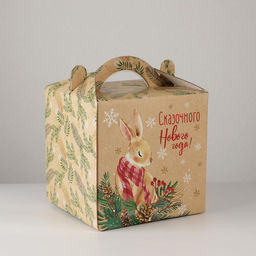 Цена за 5 шт. Коробка кондитерская новогодняя с окном, сундук, «Сказка» 20×20×20 см