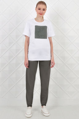 Арт. 21350 Костюм с брюками женский 44-52 (5 шт) Цвет:верх- белый, низ- бежевый - Калинка фото 21