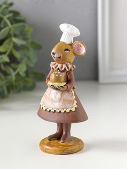Фигурка полистоун «Мышка-пекарь в тёмном платье, с хлебом», 6×4.5×13 см