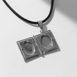 Кулон для фото на шнурке «Книга», цвет серебро на чёрном шнурке, 45 см