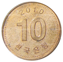 Монета 10 вон 2010 года Южная Корея