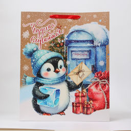 Пакет новогодний ламинированный вертикальный «Пингвинёнок», XL 40×49×19 см