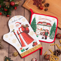 Набор кухонный Новогодняя ярмарка: варежка-прихватка 20х28см, прихватка 19х19см,100%хл