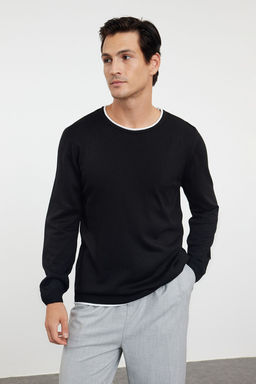 Trendyolmilla Man Lacivert Erkek Slim Fit Dar Kesim Kontrast Yaka Biyeli Kazak TMNAW21KZ2499
