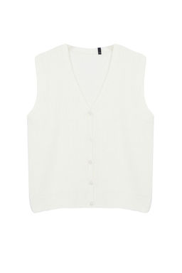 Ekru Yumusak Dokulu Crop Dugmeli V Yaka Regular Yelek TWOAW25YE00019 - Trendyolmilla фото 6