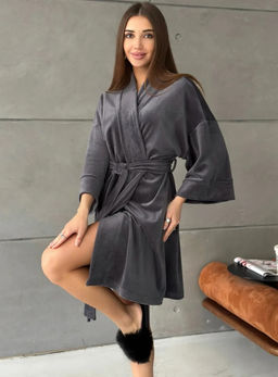 K13236 Халат (бархат) ГРАФИТ