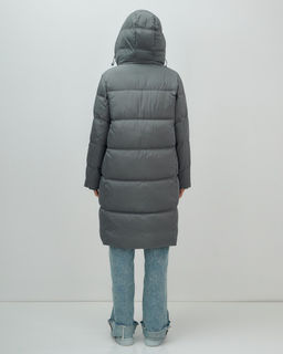 Пальто зимнее утепленное с капюшоном женское темно-серого цвета 7618TC - Visdeer фото 6