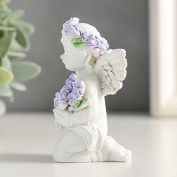 Цена за 2 шт. Фигурка полистоун «Белоснежный ангелок с лавандой, в венке из лаванды», 7.2×4.8×4 см, МИКС