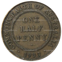 Монета 1/2 пенни 1933 года Австралия