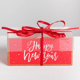 Цена за 5 шт. Коробка для капкейка Happy new year, Новый год, 16×8×7.5 см