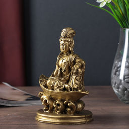 Нэцкэ фигурка «Лакшми в лодке», полистоун, под бронзу, 14.5×11×7 см