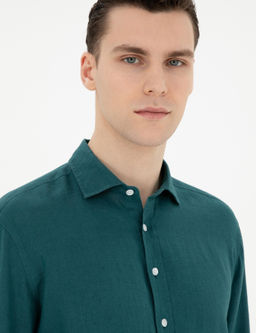 Рубашка Pierre Cardin Regular Fit изумрудная льняная