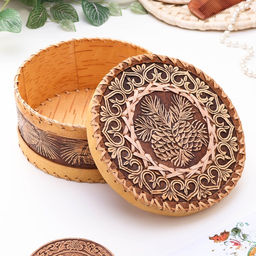 Шкатулка для украшений «Шишки», 18.5×18.5×8 см, береста