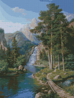 Вышивка крестиком 40х50см, Горный водопад