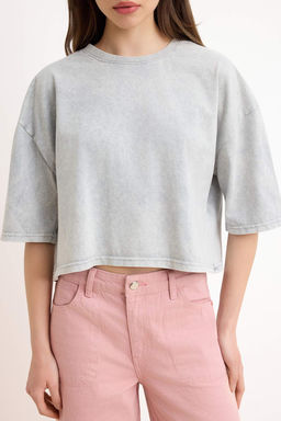 Antrasit Relaxed/Rahat Kal?p Eskitme/Soluk Efektli Crop/K?sa %100 Pamuk Orme T-shirt TWOSS26TS00281 - Trendyolmilla фото 7