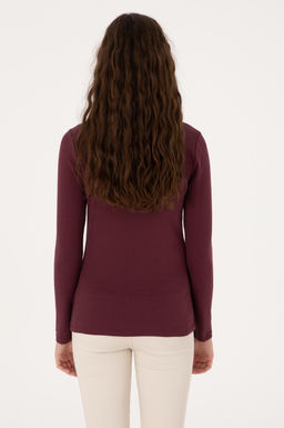 Kad_n Bordo Slim Bisiklet Yaka Basic Sweatsh_rt