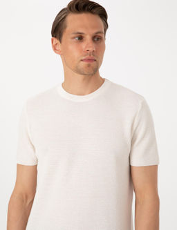 Ekru Slim Fit Keten Kar___ml_ Triko Ti__rt