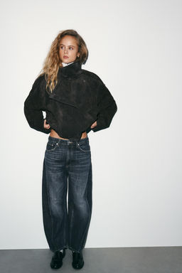 100% SUEDE LEATHER BIKER JACKET WITH COVERED BUTTONS - Zara фото 14