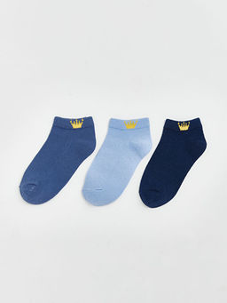 Bask?l? Erkek ?ocuk Patik ?orap 3l?