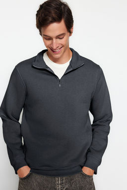 Antrasit Regular/Normal Kesim Dik Yaka Fermuarl? S?cak Tutan Basic Sweatshirt TMNAW24SW00041