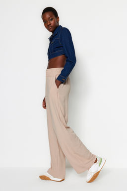 TRENDYOLMILLA Siyah Wide Leg/Genis Paca Beli Lastikli Dokuma Pantolon TWOSS22PL00024  фото 51