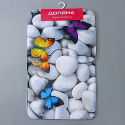 Коврики для ванной и туалета Доляна Камни, 2 шт: 40?50 см, 50?80 см, цвет белый  фото 5