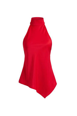K?rm?z? Asimetrik Kesim Halter Yaka Saten Bluz TPRSS26BZ00019