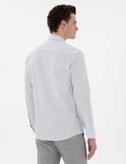 A__k Mavi Slim Fit _izgili Uzun Kollu G_mlek