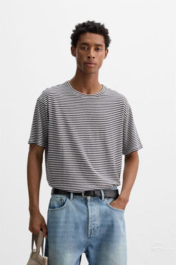 STRIPED COTTON-LINEN T-SHIRT - Zara фото 2