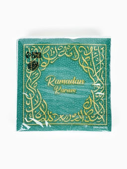 Цена за 2 шт. Салфетки бумажные однослойные "Ramadan Kareem", зеленые с золотом 24х24 см, 20 шт